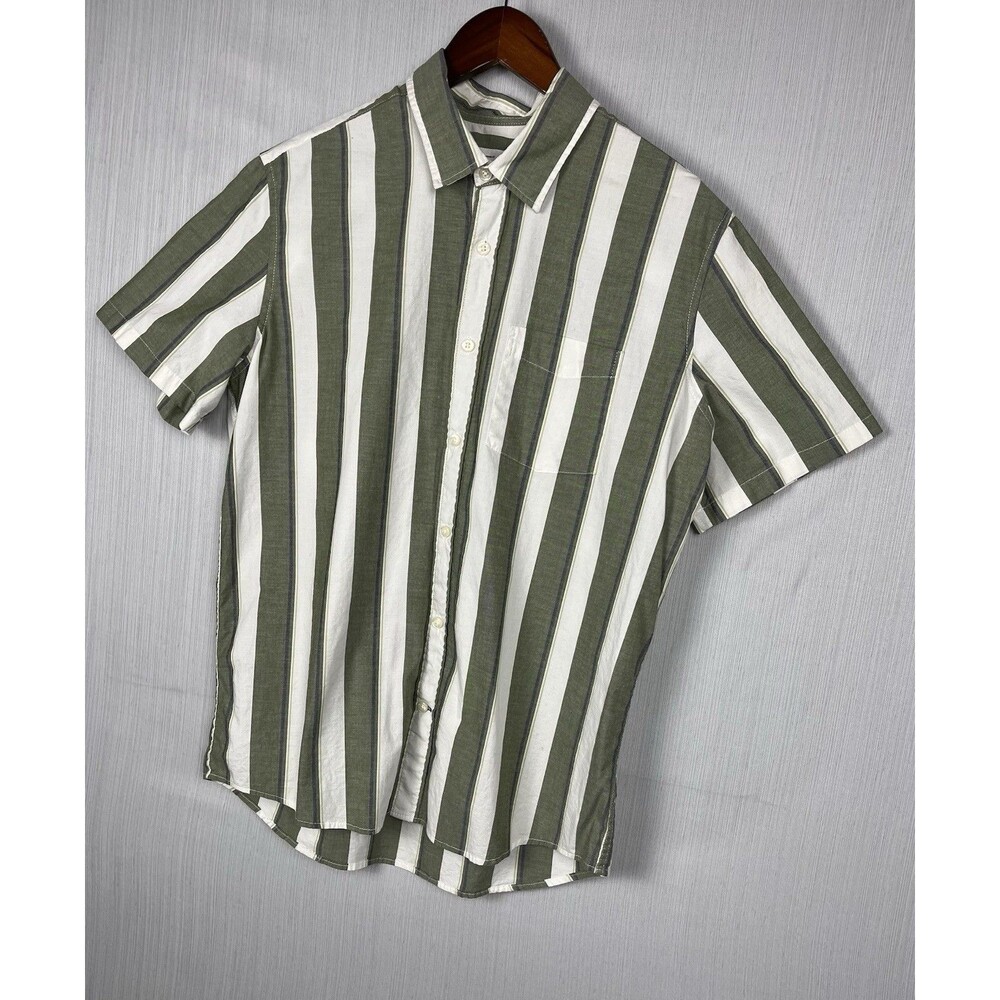 Gap Stripe Button Down Shirt Men M Green White Stretch Poplin‎ Preppy